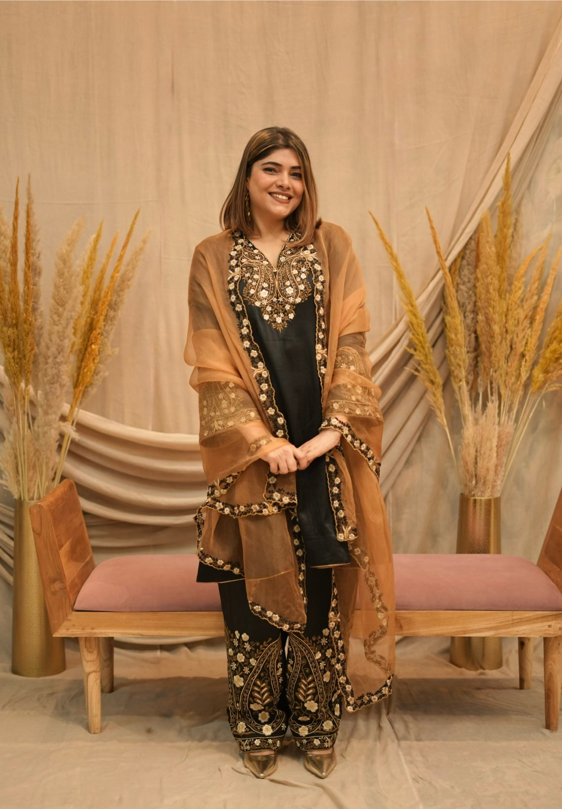 Mehar-e-Shaam Mashru Silk with Organza Dupatta