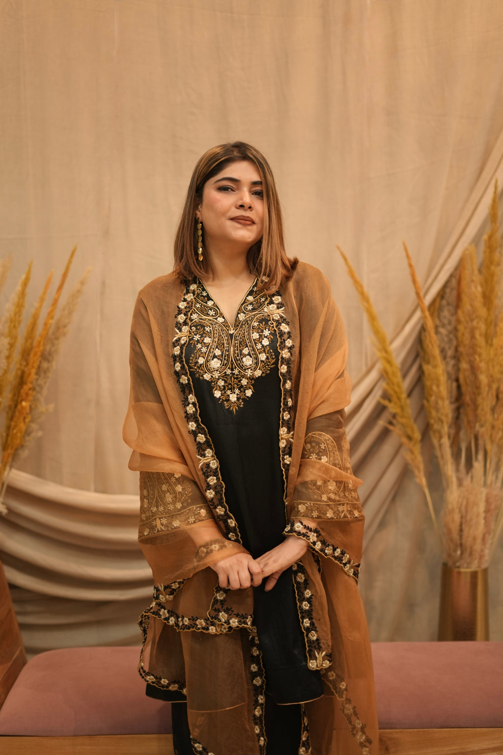Mehar-e-Shaam Mashru Silk with Organza Dupatta