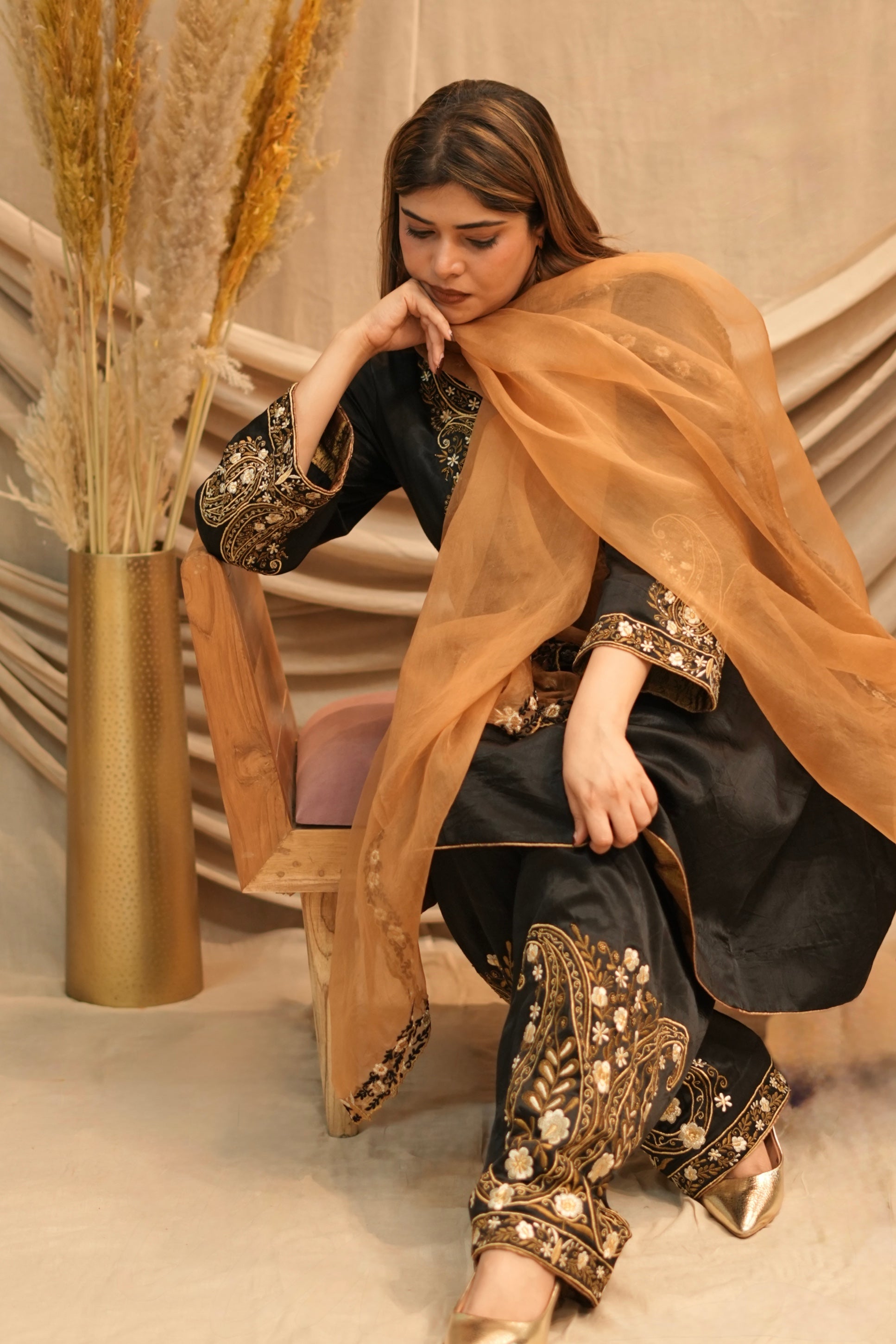 Mehar-e-Shaam Mashru Silk with Organza Dupatta