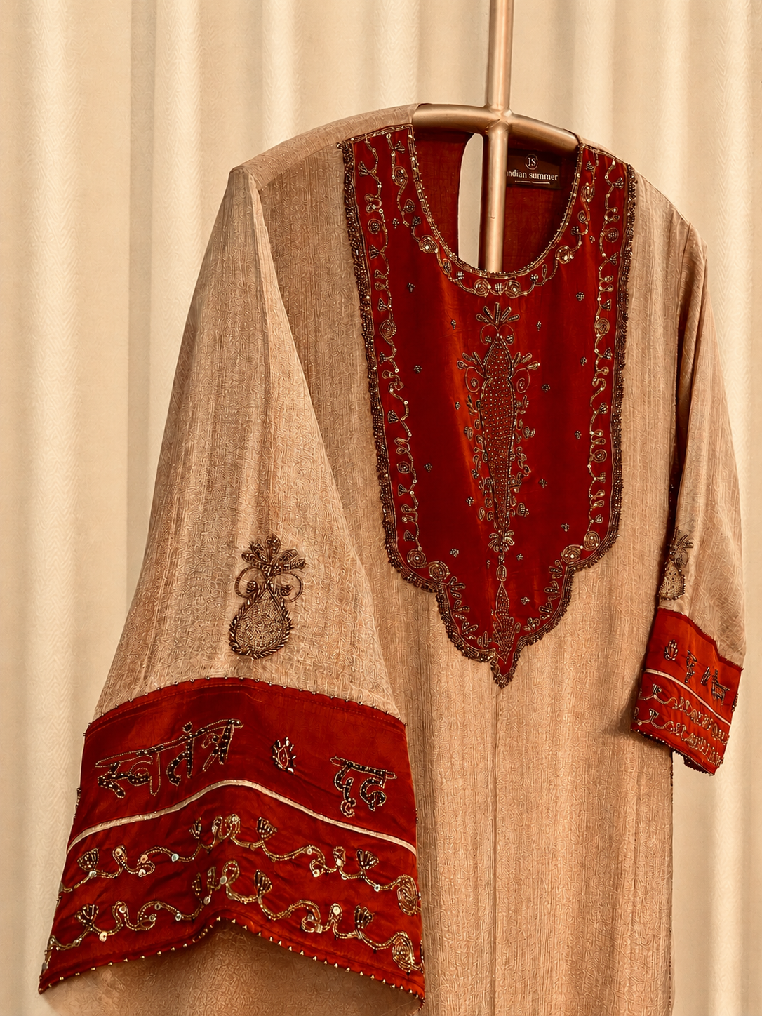 RUHAANI Hand-Embroidered Crushed Chanderi Tissue Long Dress