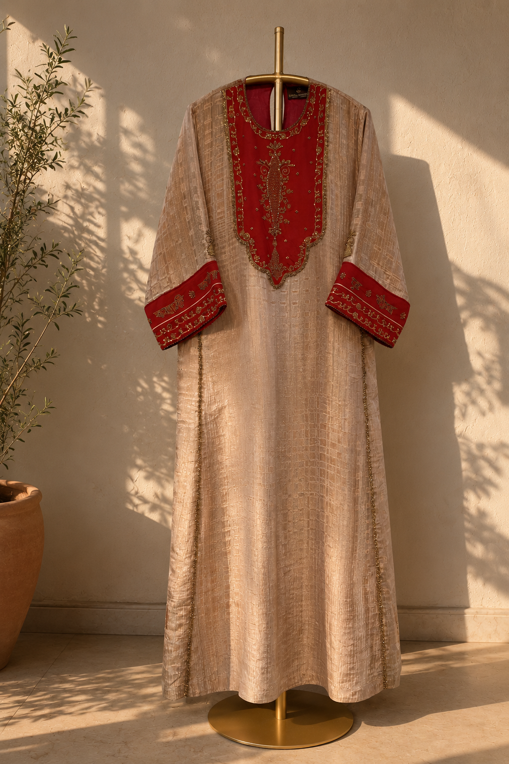 RUHAANI Hand-Embroidered Crushed Chanderi Tissue Long Dress