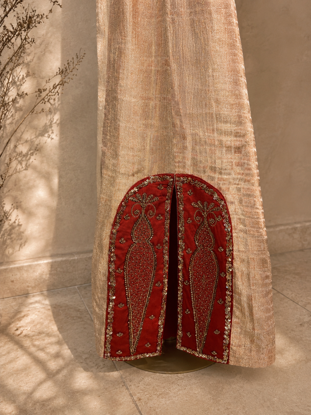 RUHAANI Hand-Embroidered Crushed Chanderi Tissue Long Dress