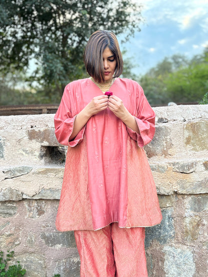 PANKHURI MUL COTTON TUNIC AND CRUSHED TISSUE PANTS