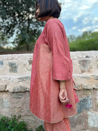 PANKHURI MUL COTTON TUNIC AND CRUSHED TISSUE PANTS