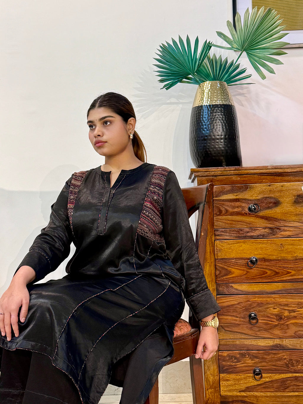 Astra Black Mashru Kurta Set for Women