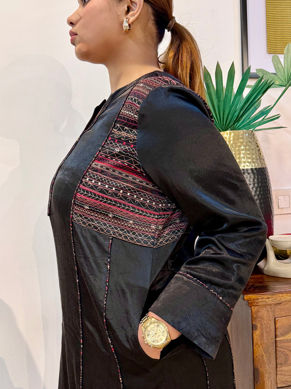 Astra Black Mashru Kurta Set for Women