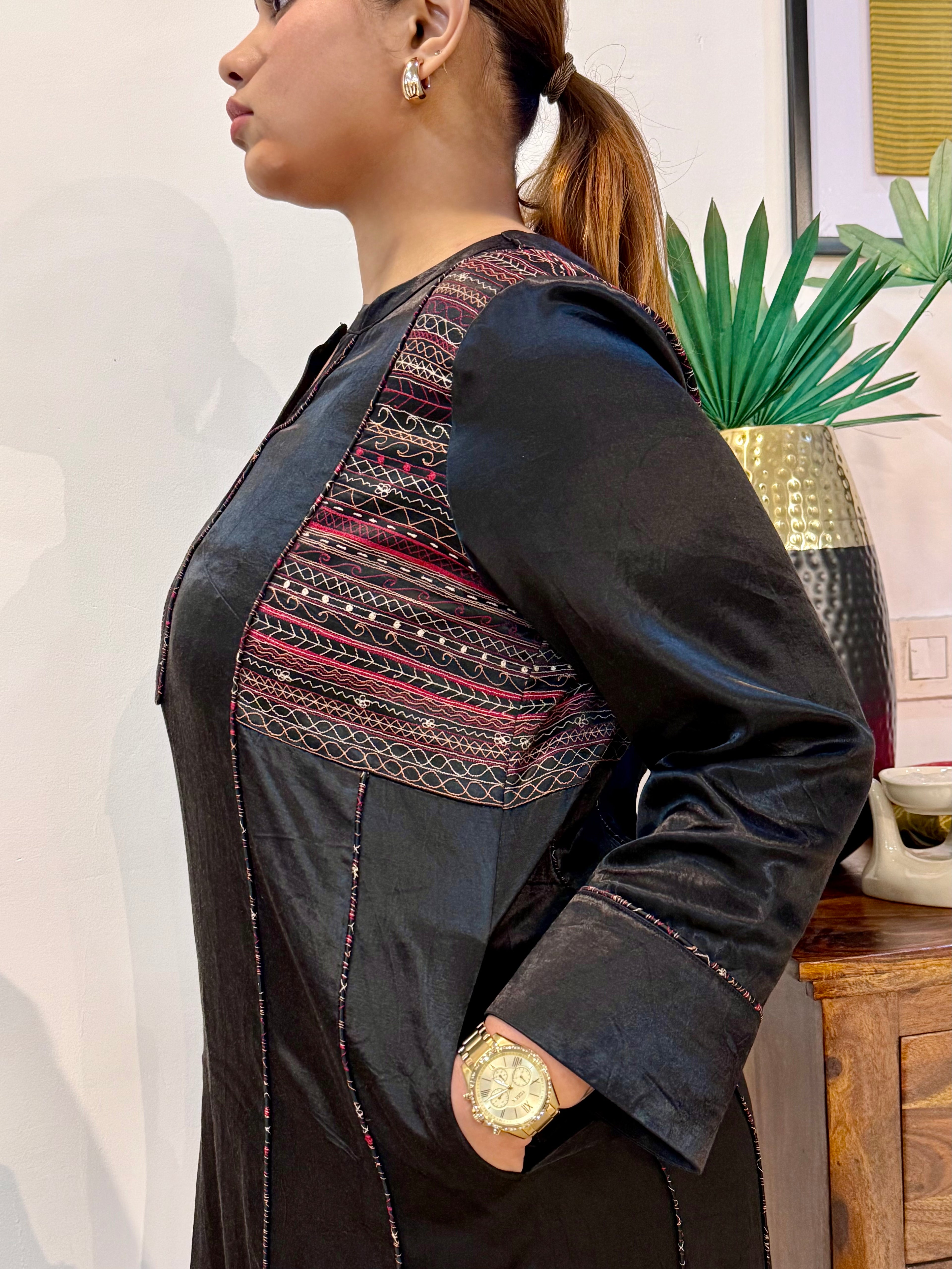 Astra Black Mashru Kurta Set for Women