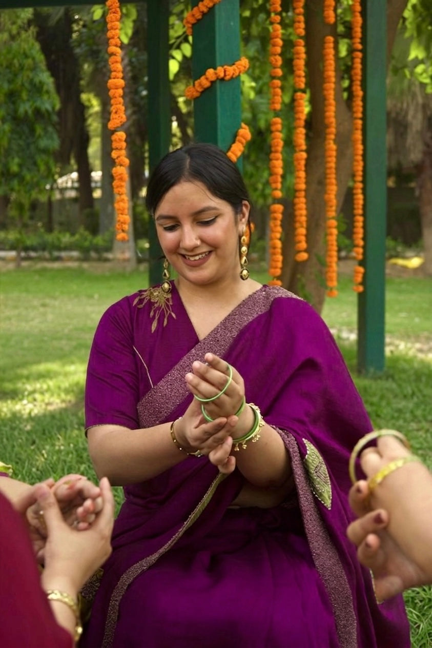 Neerja Silk blend Purple Saree - Indian Summer