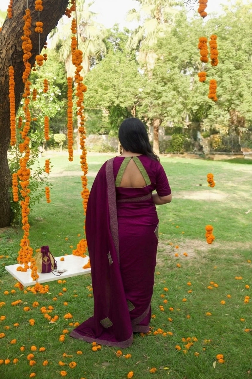 Neerja Silk blend Purple Saree - Indian Summer