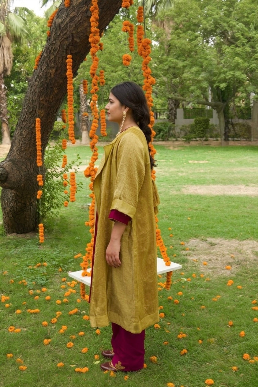 Vasantika Hand-Embroidered Kurta, Pants and Jacket set - Indian Summer