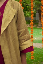 Vasantika Hand-Embroidered Overlay - Kurta Set - Chanderi - Close-up Fabric Detail - Chidiyaa