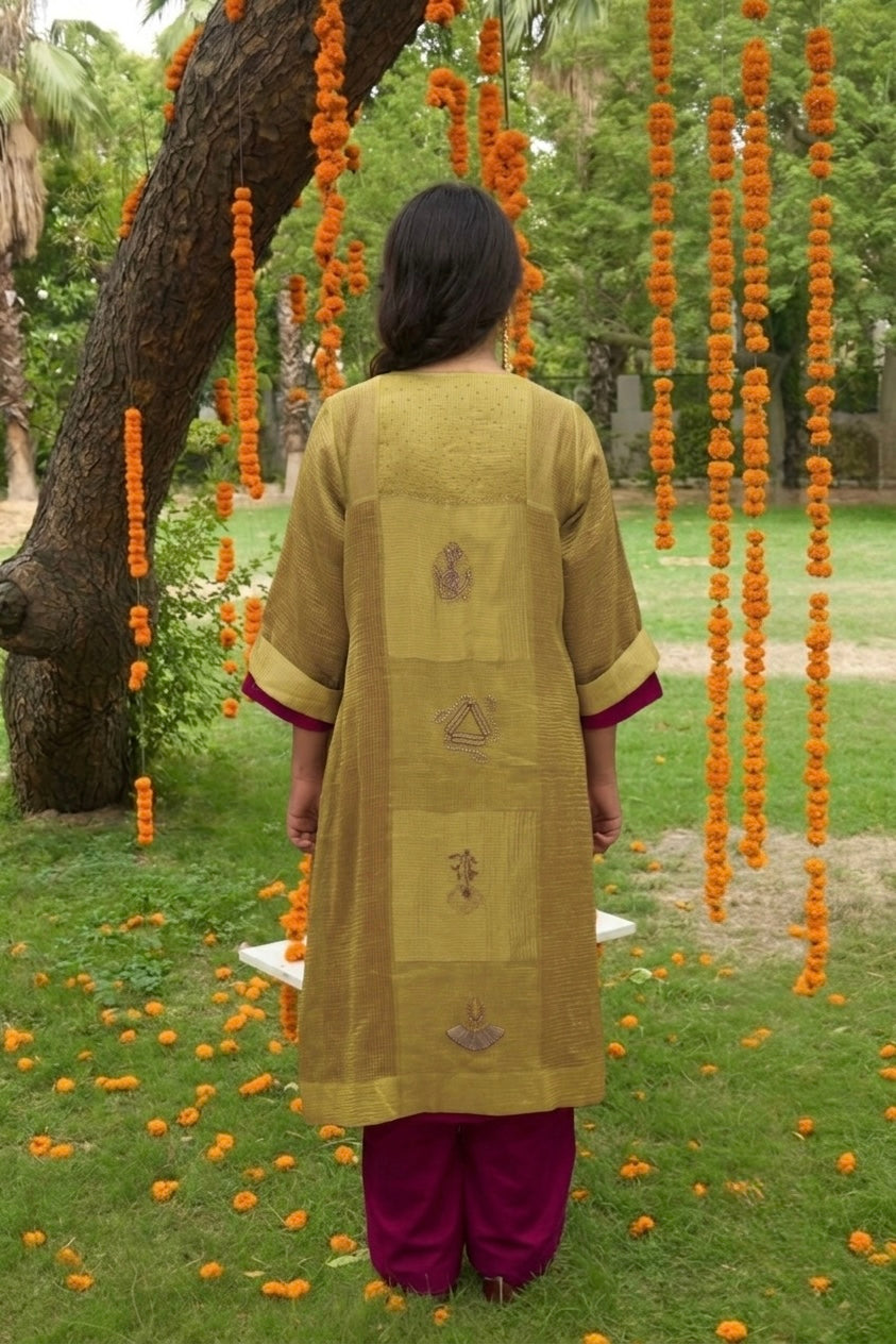 Vasantika Hand-Embroidered Kurta, Pants and Jacket set - Indian Summer