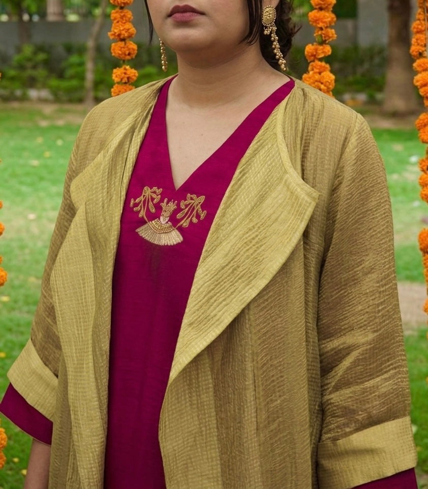 Vasantika Hand-Embroidered Kurta, Pants and Jacket set - Indian Summer
