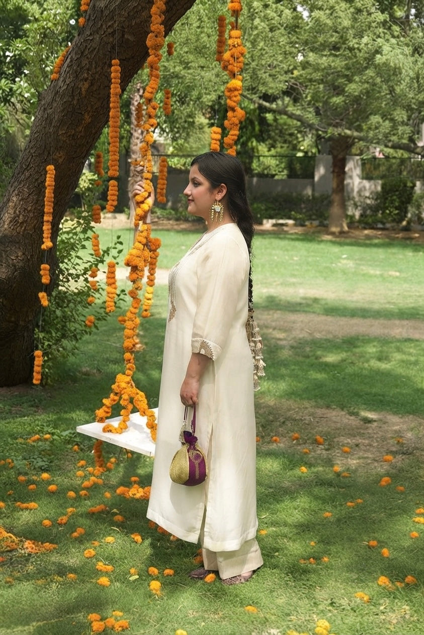 Vrinda Mehfil Stripped Tissue Kurta nand Pants with Overlay Kurta - Indian Summer