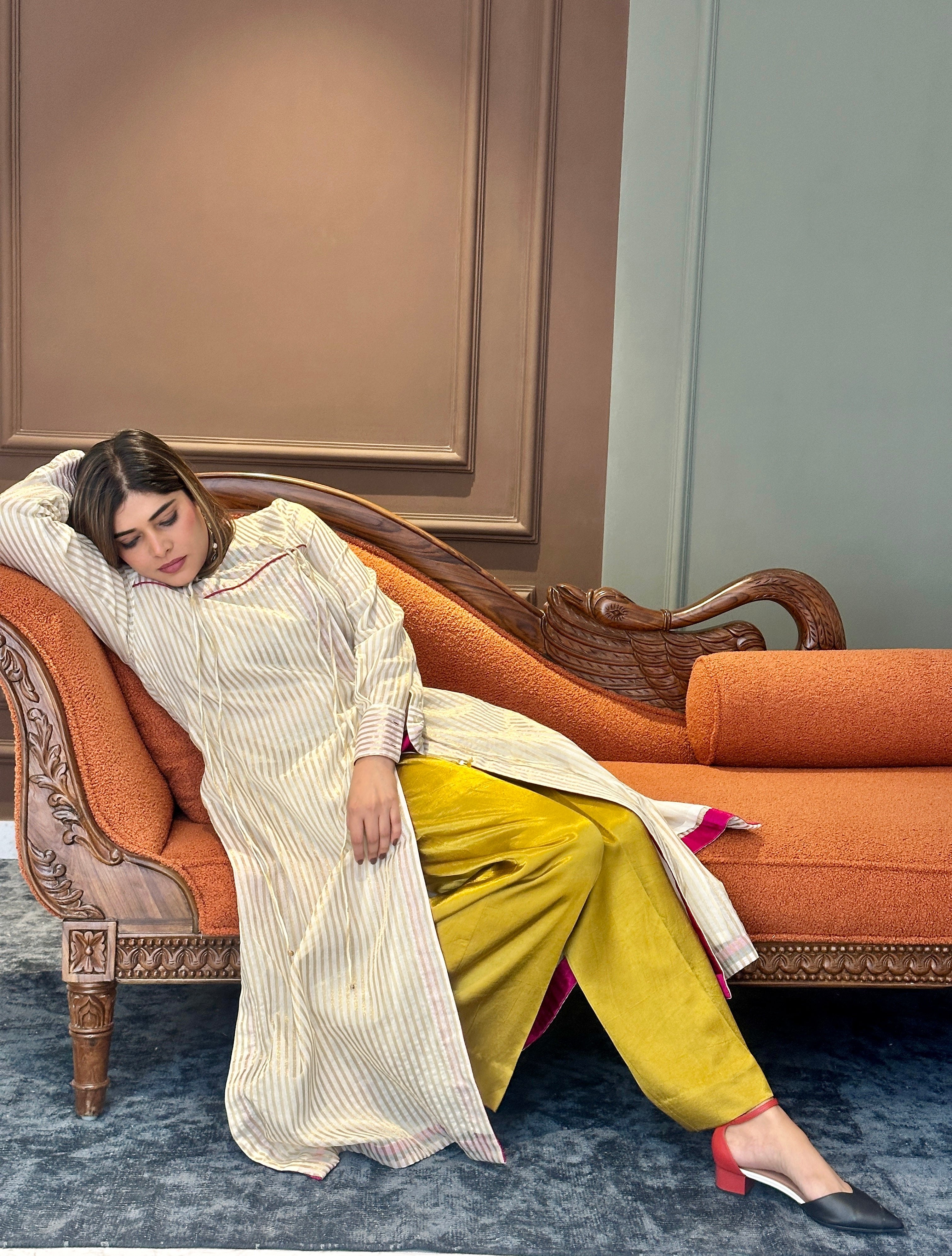 Sehaj Chanderi Silk Angrakha Tunic Set for Women