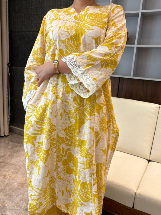 LAMHA LIME LINEN KURTA AND PANTS SET