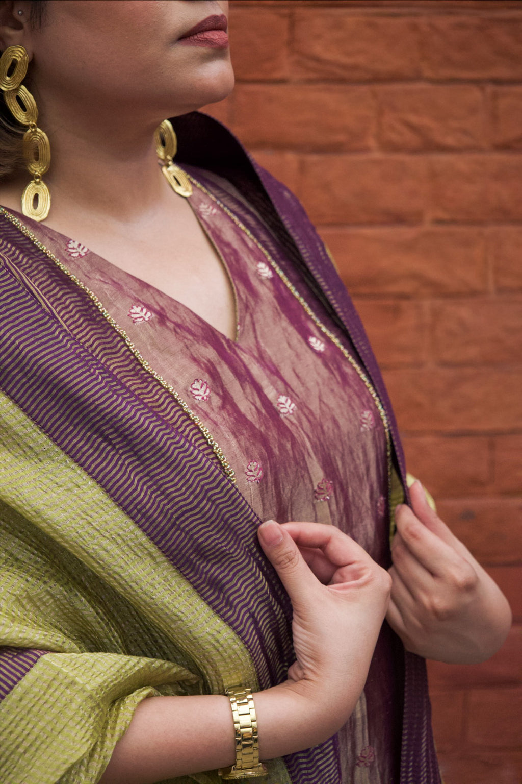 ANTARA Hand-Embroidered Pure Tissue Kurta, Pants and Dupatta Set