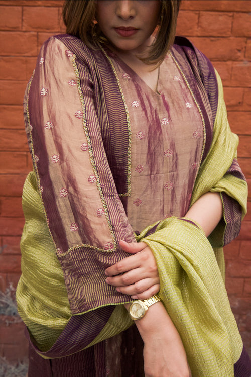 ANTARA Hand-Embroidered Pure Tissue Kurta, Pants and Dupatta Set