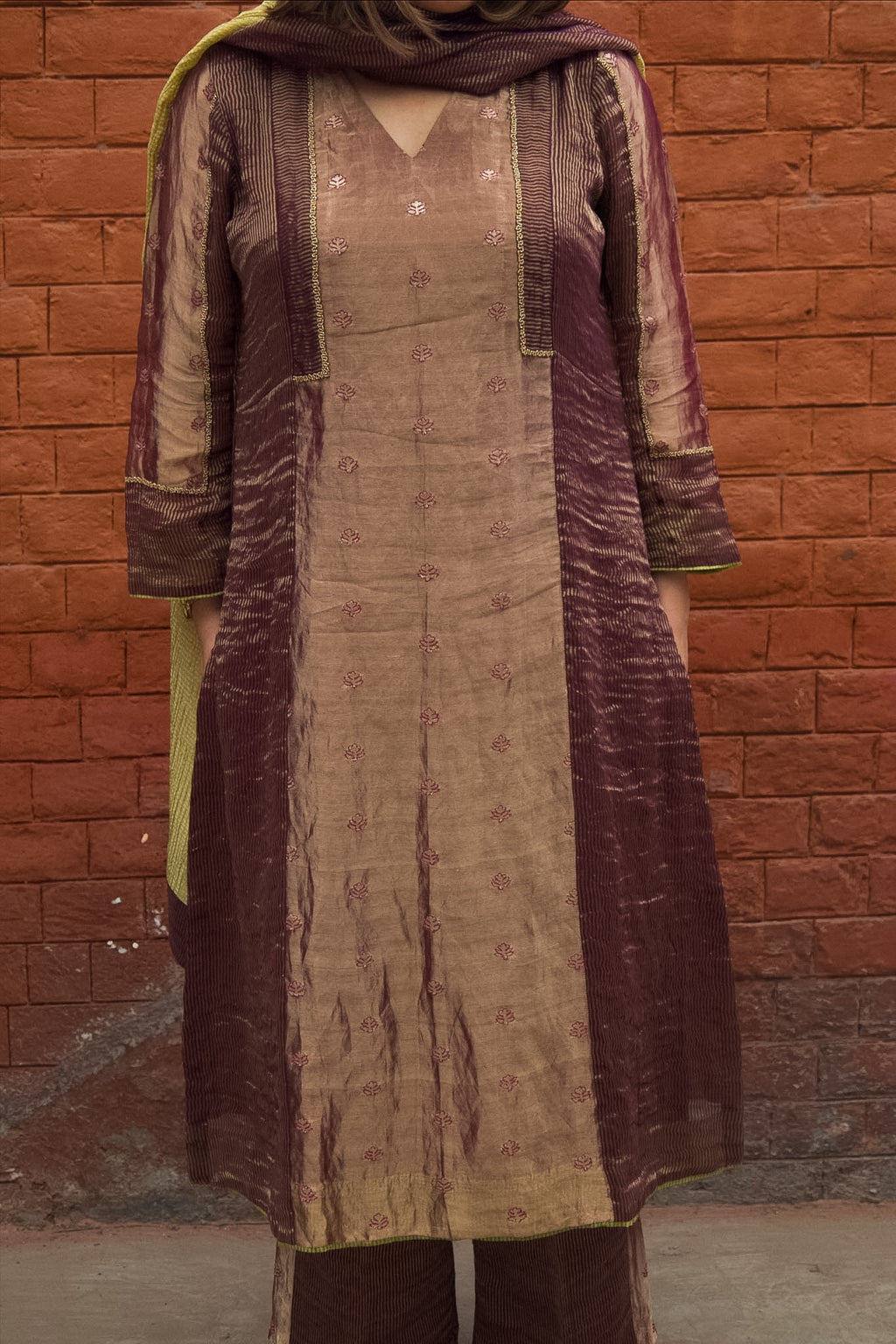 ANTARA Hand-Embroidered Pure Tissue Kurta, Pants and Dupatta Set