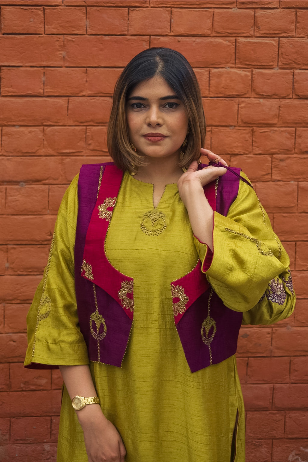 Mrinal Hand-Embroidered Kurta, Pants and Jacket set