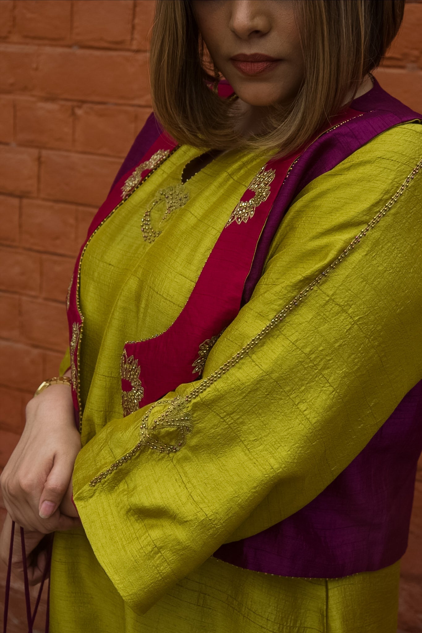 Mrinal Hand-Embroidered Kurta, Pants and Jacket set