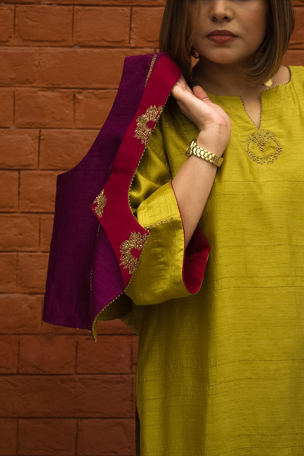 Mrinal Hand-Embroidered Kurta, Pants and Jacket set