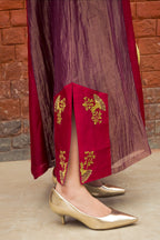 Mehar Hand-Embroidered Stripped Tissue Paneeled Long Dress