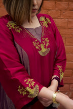 Mehar Hand-Embroidered Stripped Tissue Paneeled Long Dress