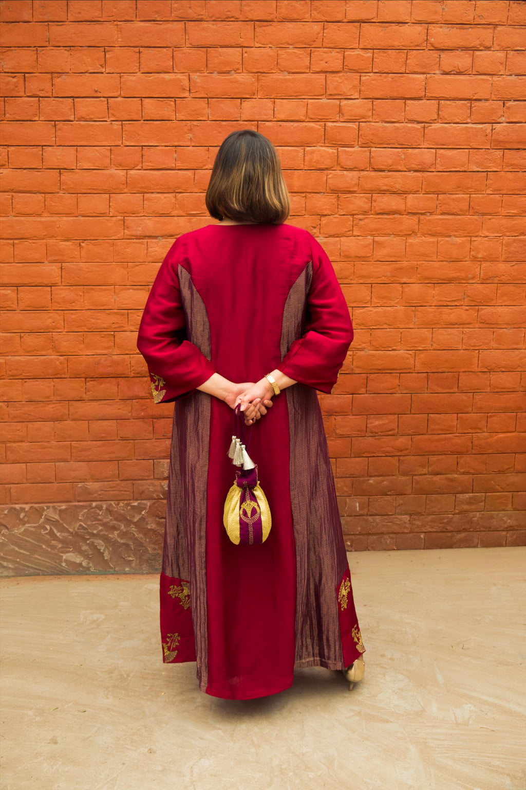 Mehar Hand-Embroidered Stripped Tissue Paneeled Long Dress