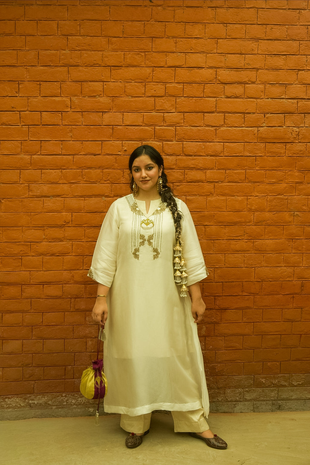 Vrinda Mehfil Stripped Tissue Kurta nand Pants with Overlay Kurta