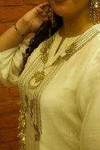 Vrinda Mehfil Stripped Tissue Kurta nand Pants with Overlay Kurta