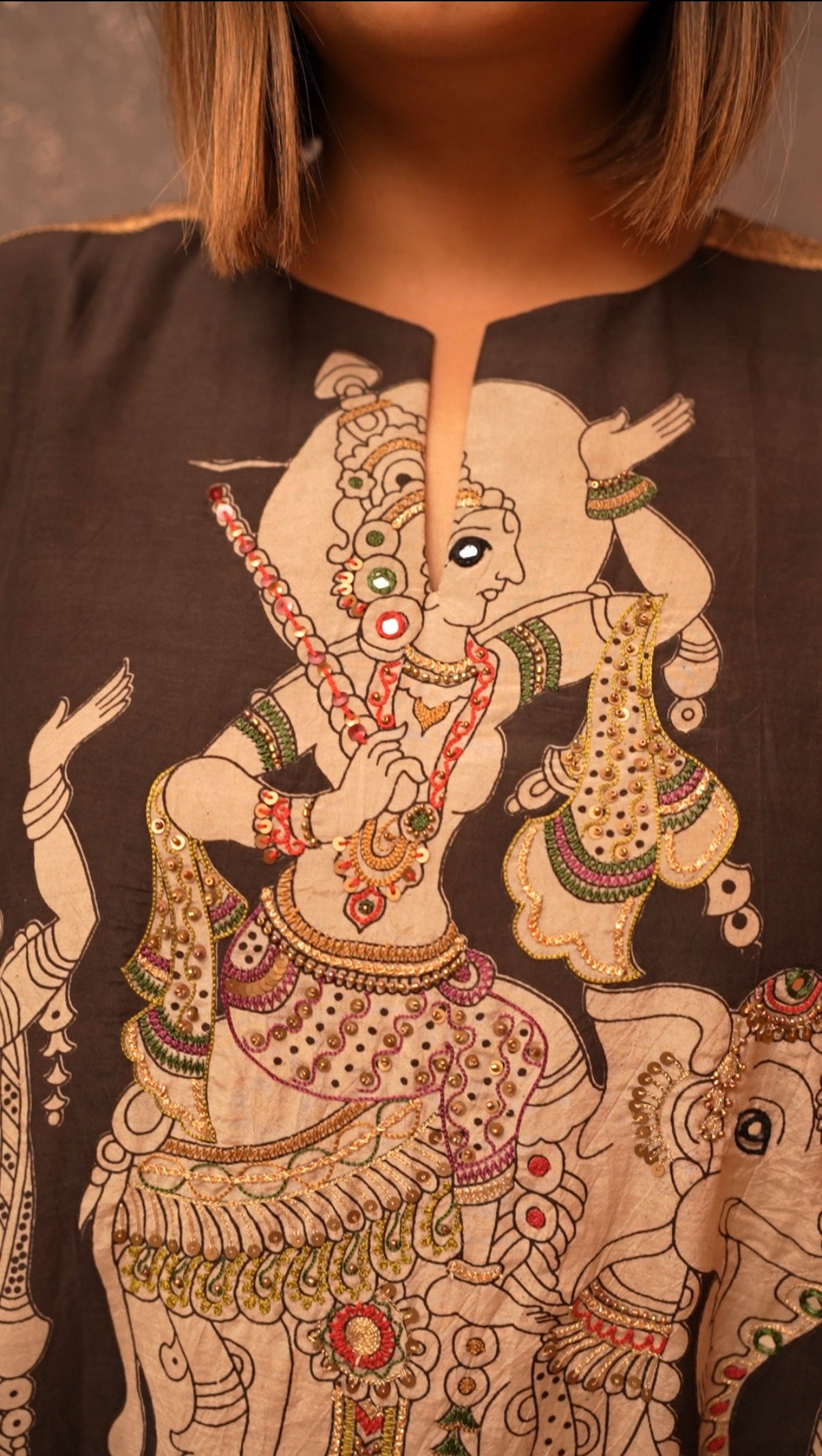 Trimurti Kalamkari Short Kurta and Pants Set