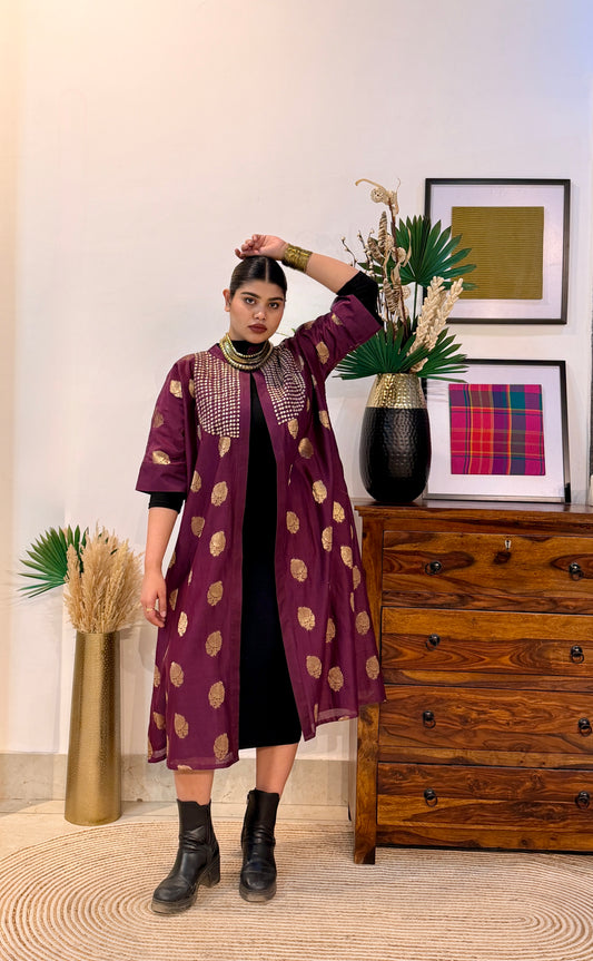 Amara Purple Chanderi Silk Overlay