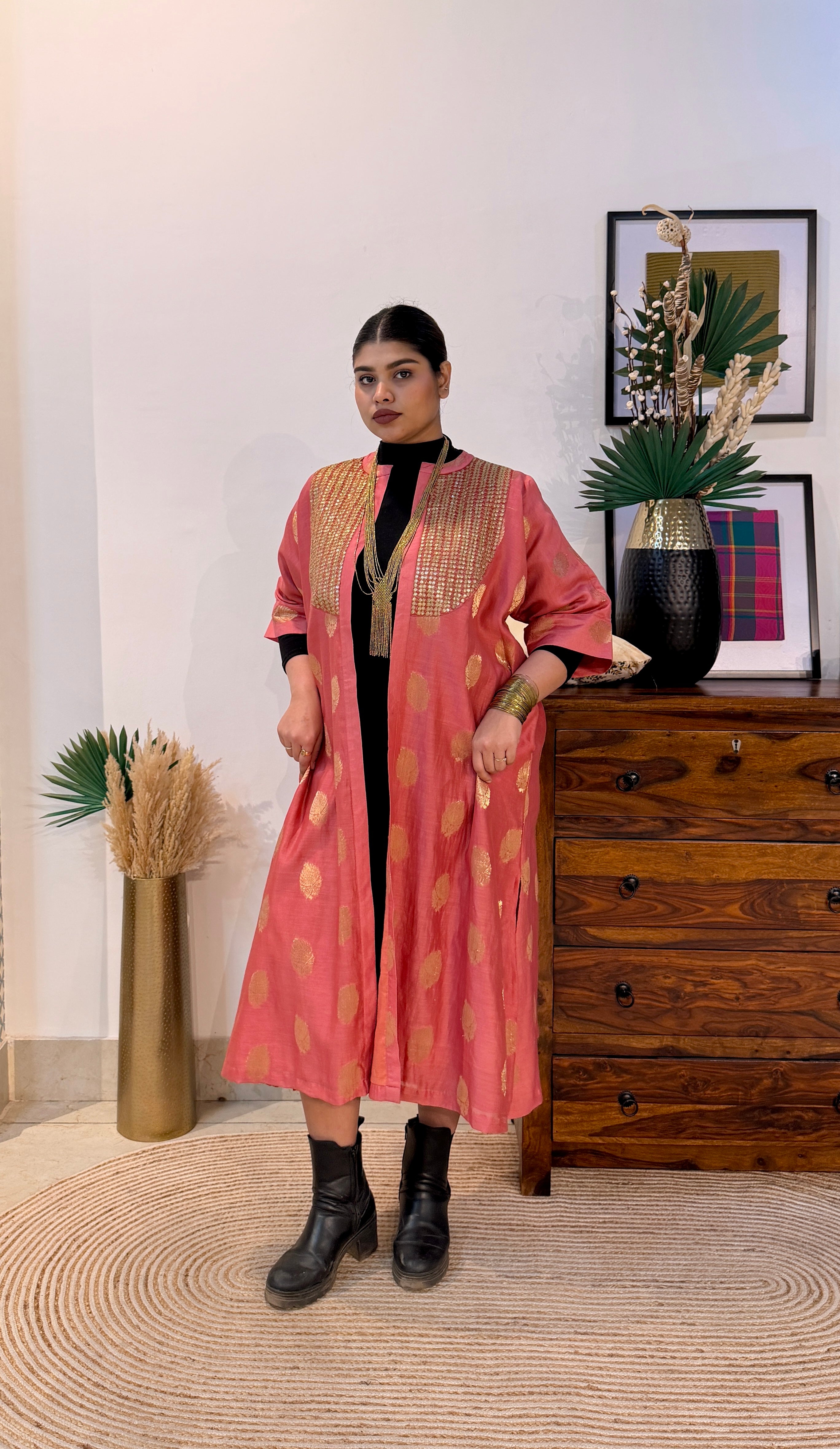 Zarafshan Rose Chanderi Silk Overlay