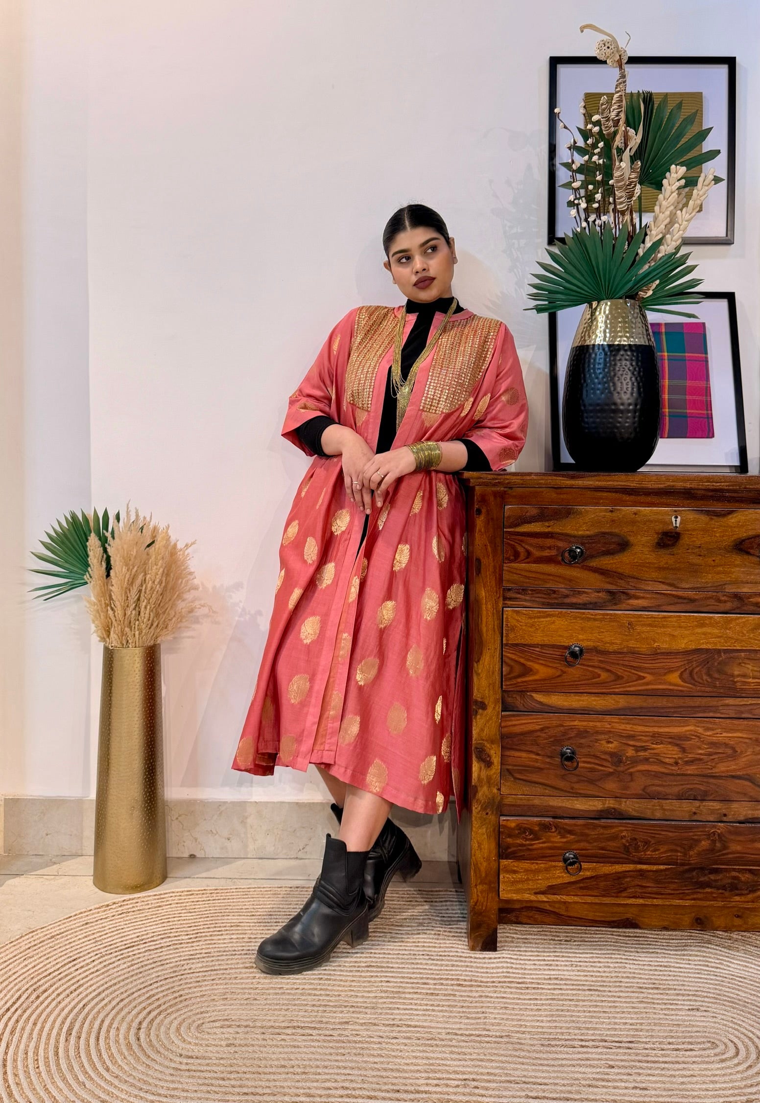 Zarafshan Rose Chanderi Silk Overlay