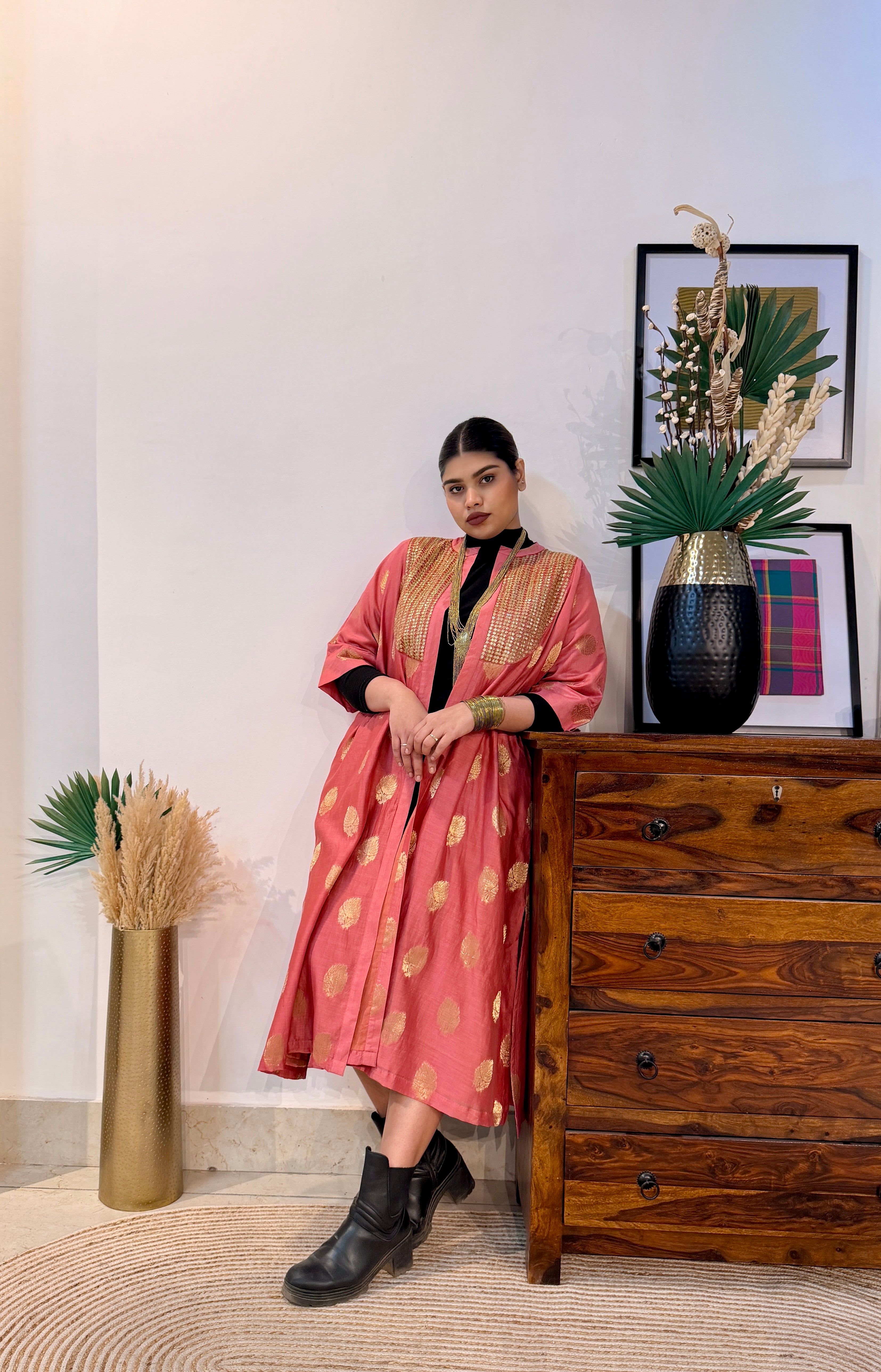 Zarafshan Rose Chanderi Silk Overlay