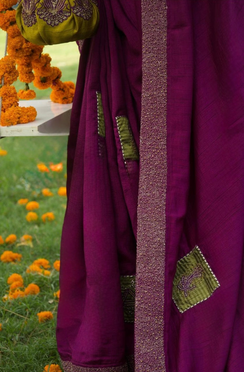 Neerja Silk blend Purple Saree - Indian Summer