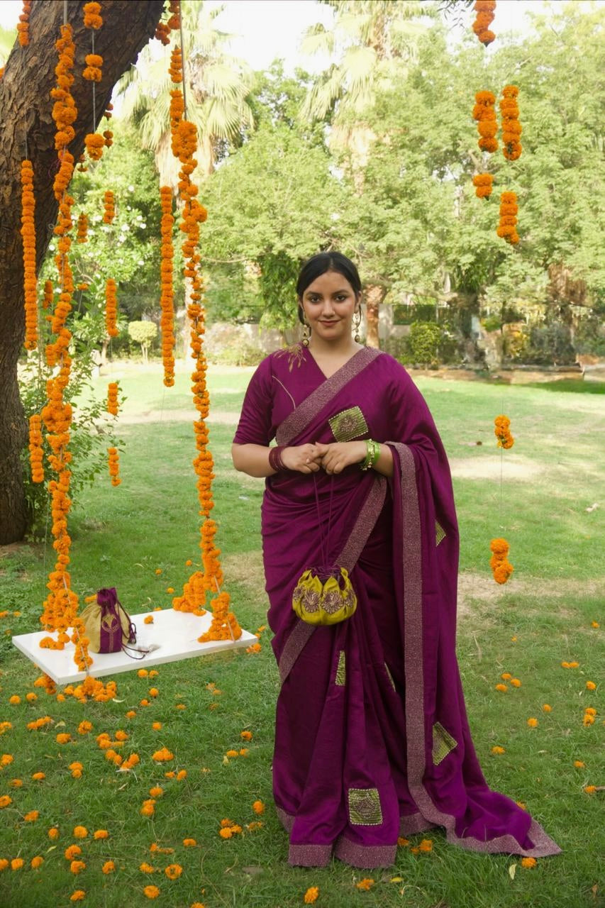 Neerja Silk blend Purple Saree - Indian Summer