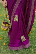 Neerja Silk blend Purple Saree - Chanderi - Side View - Chidiyaa