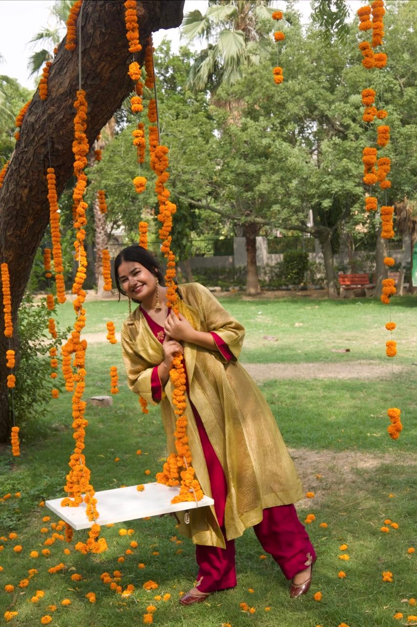 Vasantika Hand-Embroidered Kurta, Pants and Jacket set - Indian Summer