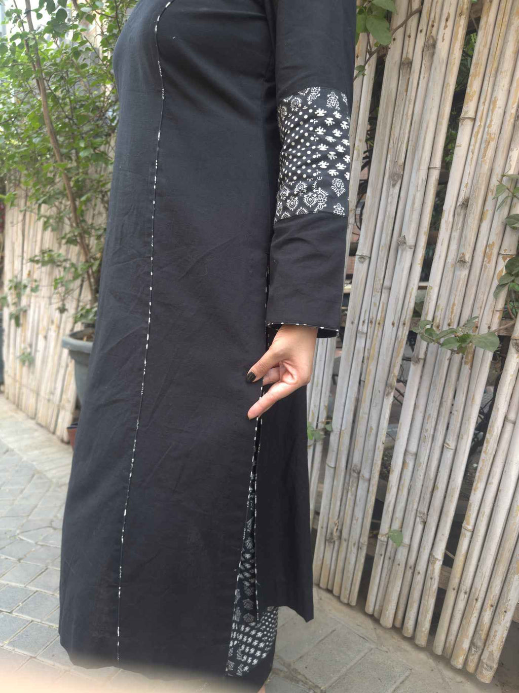 BLACK A-LINE LINEN KURTA AND LINEN PLAIN PANTS SET