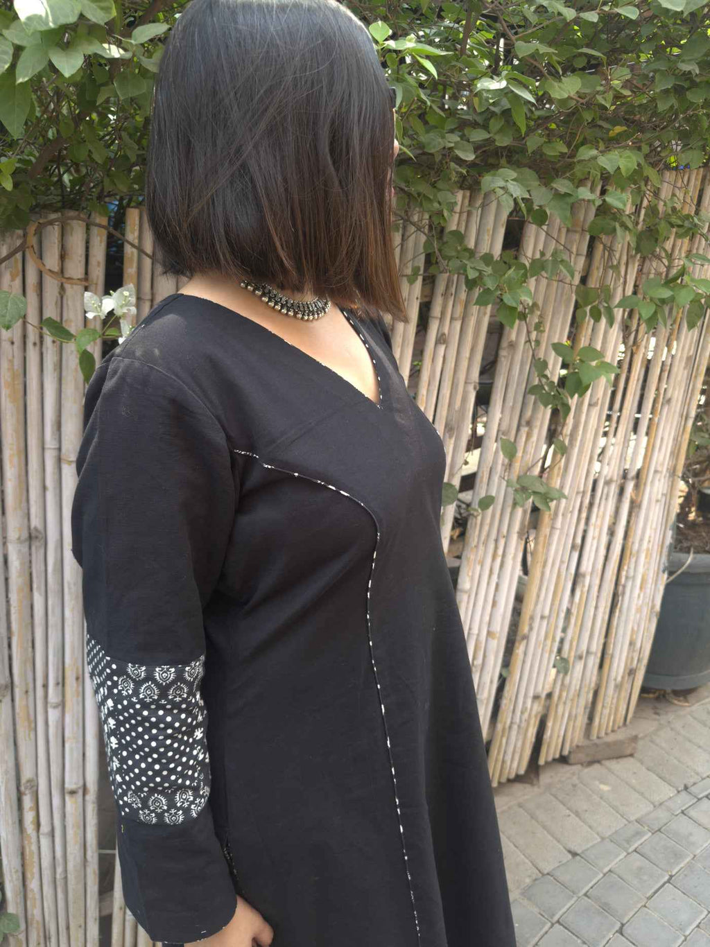 BLACK A-LINE LINEN KURTA AND LINEN PLAIN PANTS SET