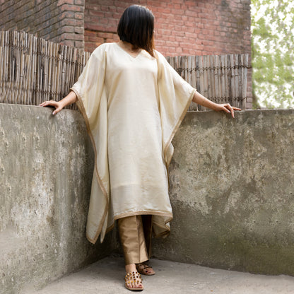 IVORY VISCOSE SILK KAFTAN AND GOLD PANTS